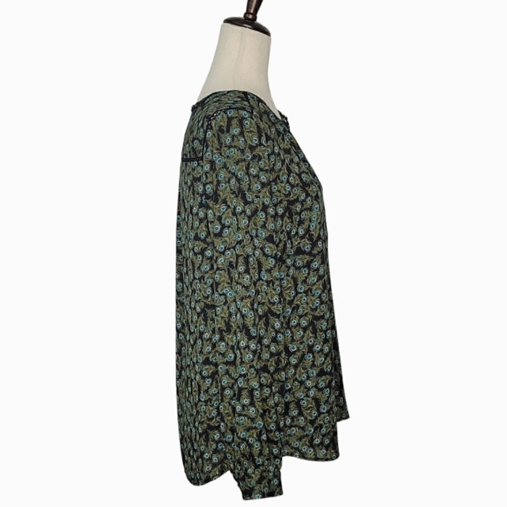 Talbots Black Peacock Feather Print Split Button … - image 3
